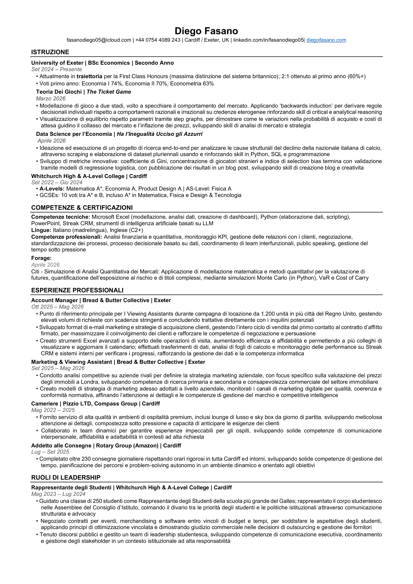 Diego Fasano — Curriculum Vitae