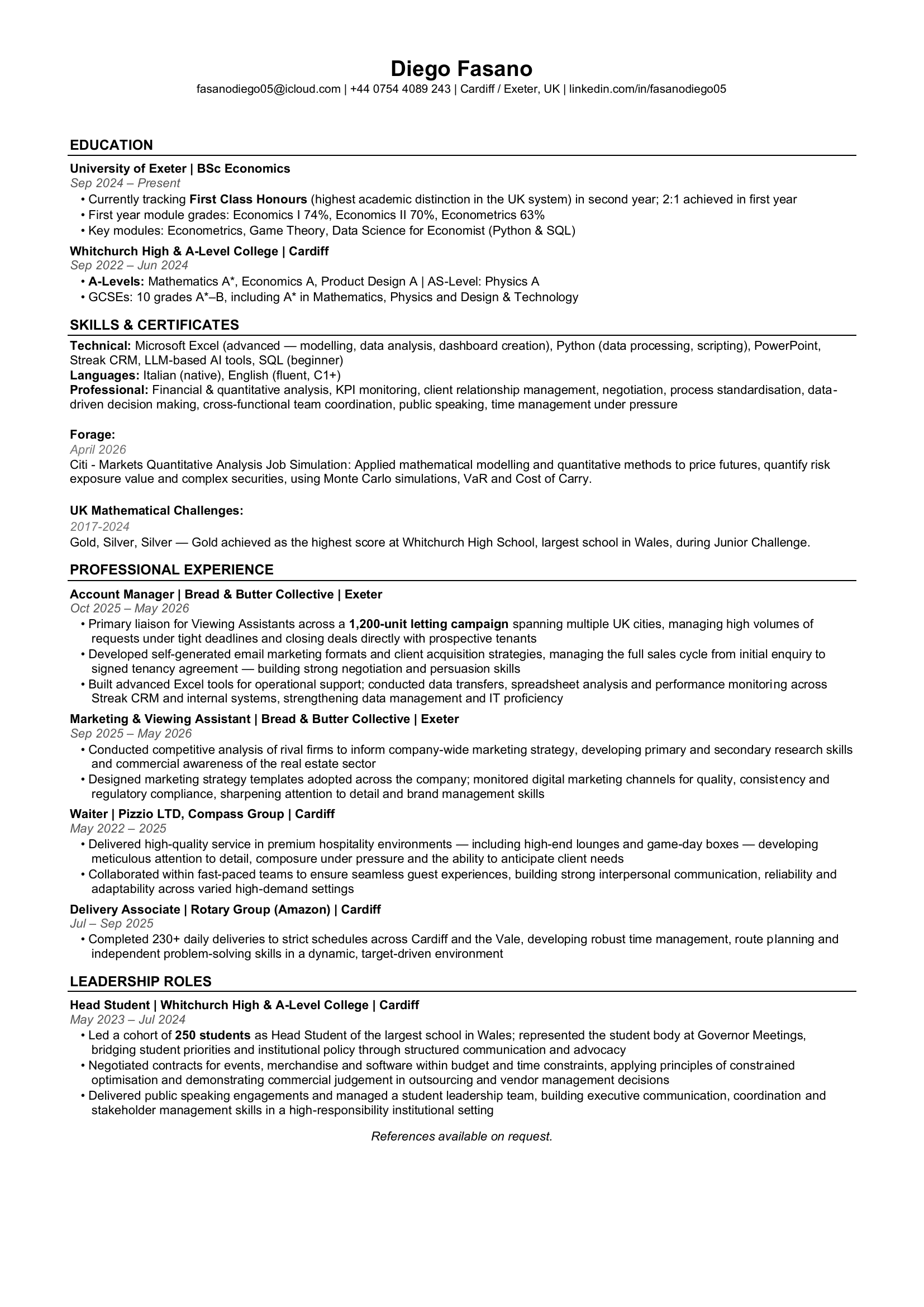 Diego Fasano — Curriculum Vitae